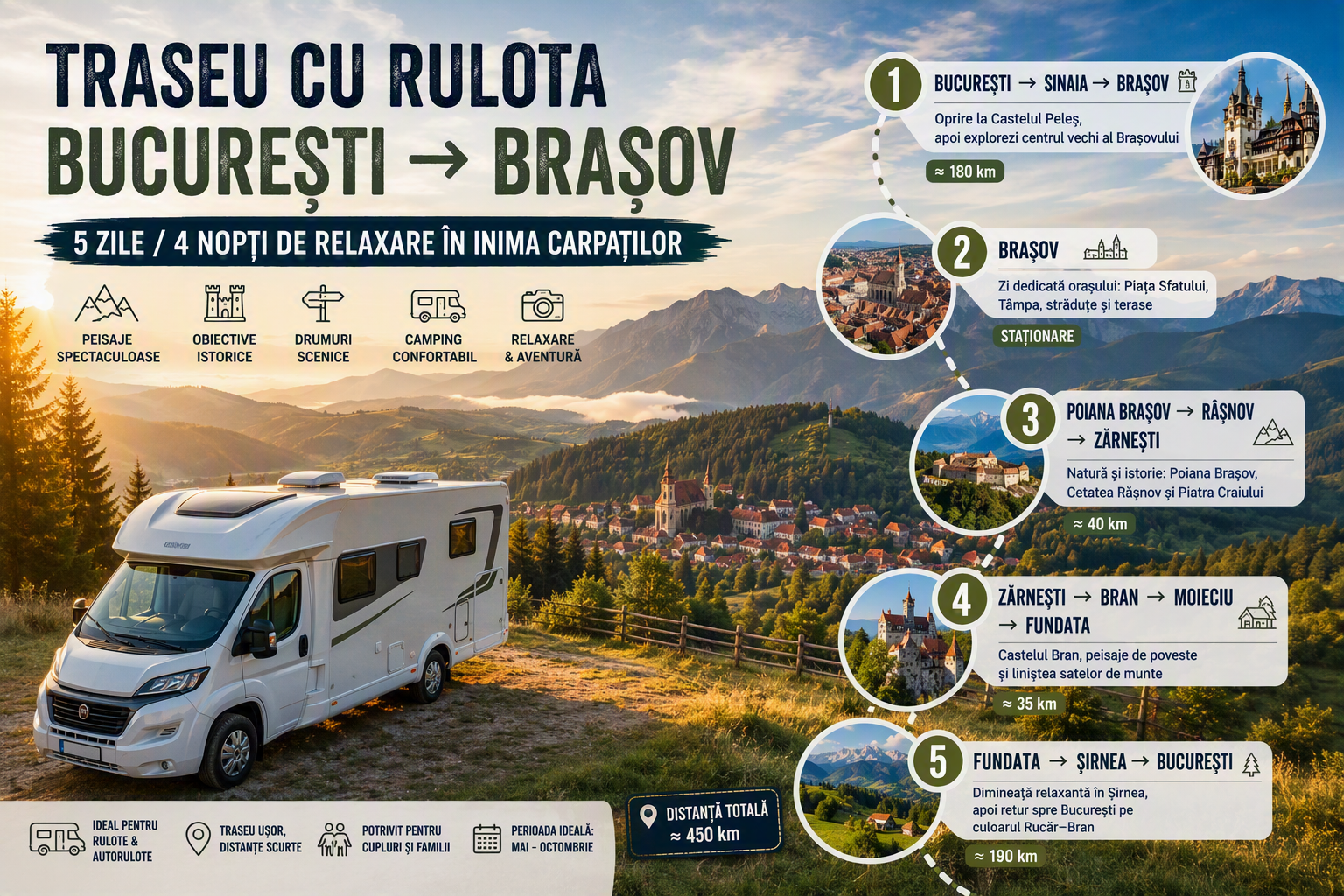Traseu cu rulota la Brașov: 5 zile de relaxare între Brașov, Zărnești și Fundata
