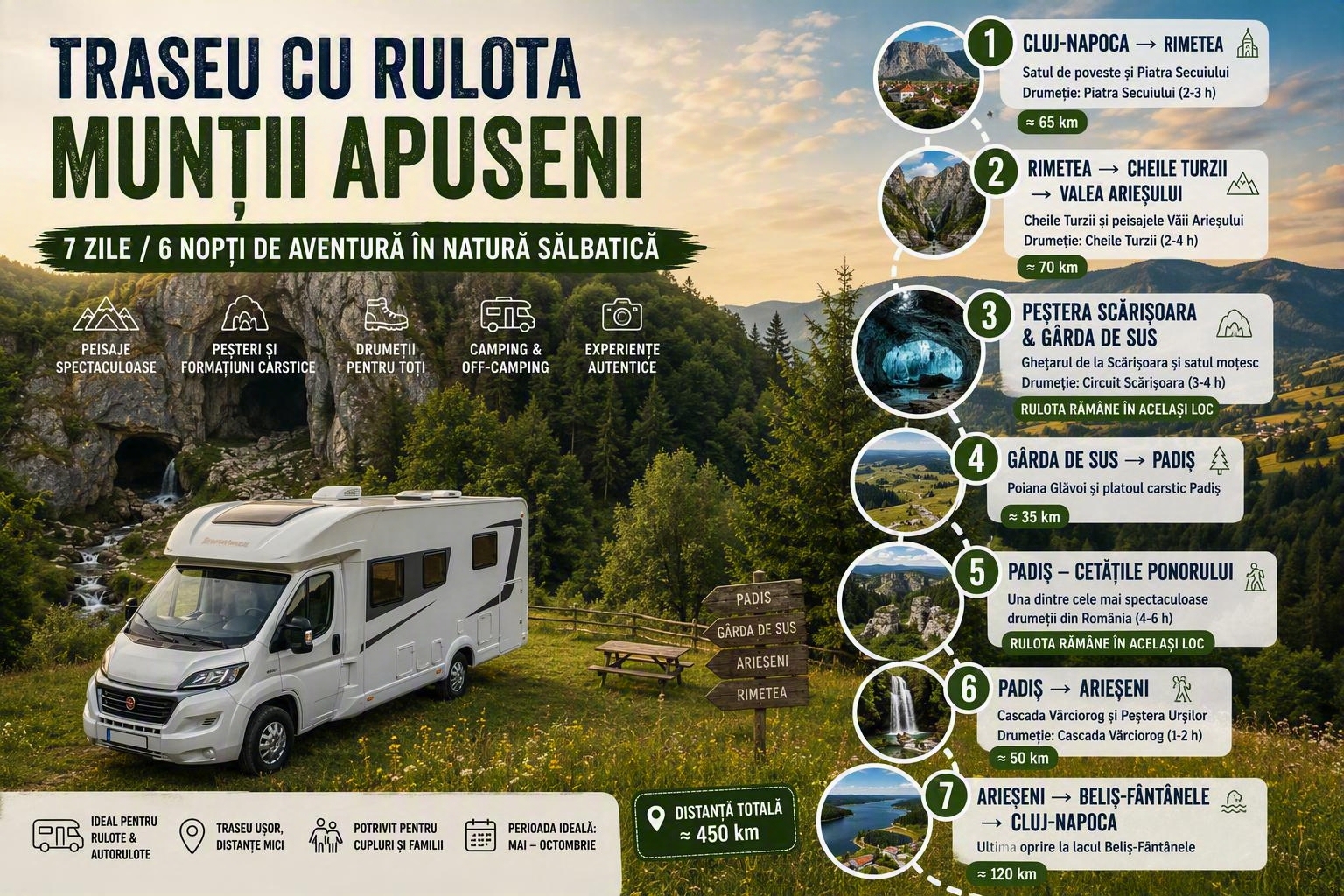 Traseu 7 zile cu rulota: Descoperă Munții Apuseni în ritm lent